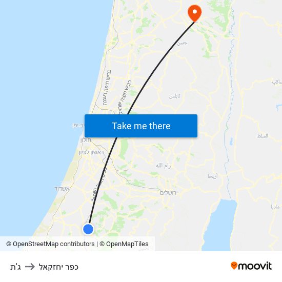 ג'ת to כפר יחזקאל map