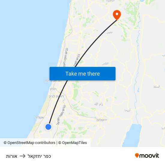 אורות to כפר יחזקאל map