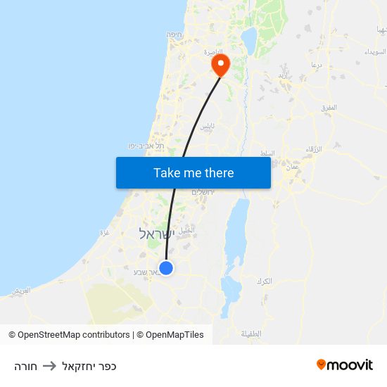 חורה to כפר יחזקאל map