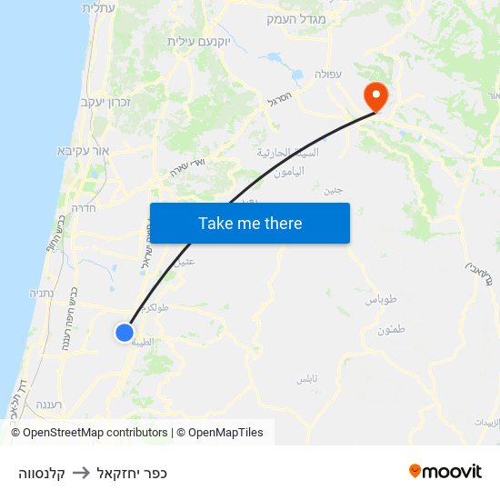 קלנסווה to כפר יחזקאל map