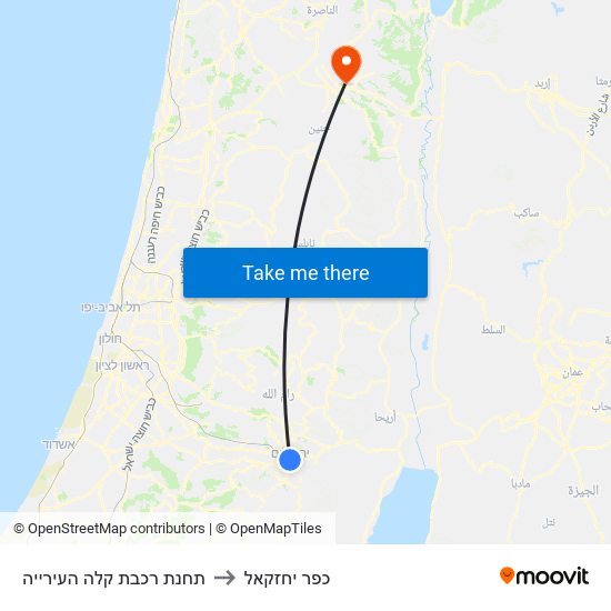 תחנת רכבת קלה העירייה to כפר יחזקאל map