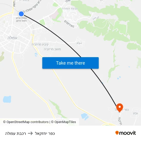רכבת עפולה to כפר יחזקאל map