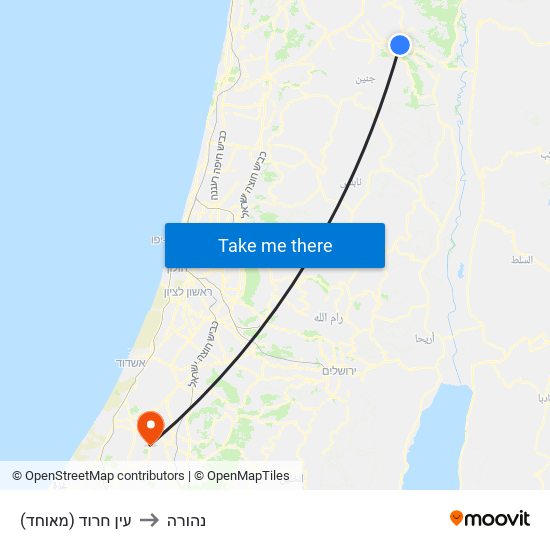 עין חרוד (מאוחד) to נהורה map