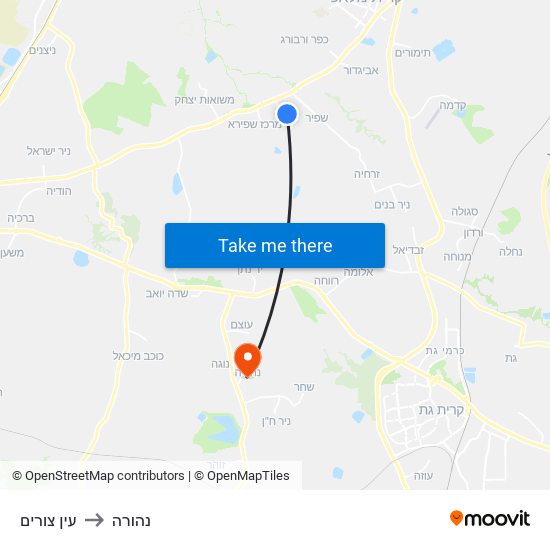 עין צורים to נהורה map