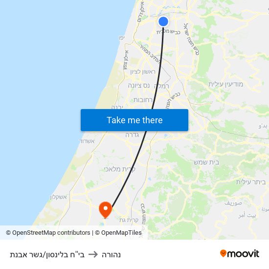 בי''ח בלינסון/גשר מבצע ארנון to נהורה map