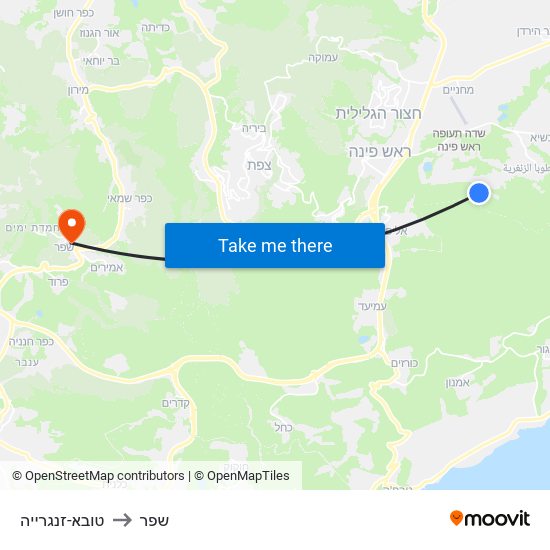 טובא-זנגרייה to שפר map