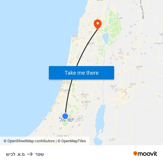 מ.א. לכיש to שפר map