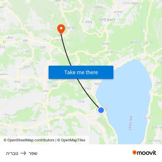 טבריה to שפר map