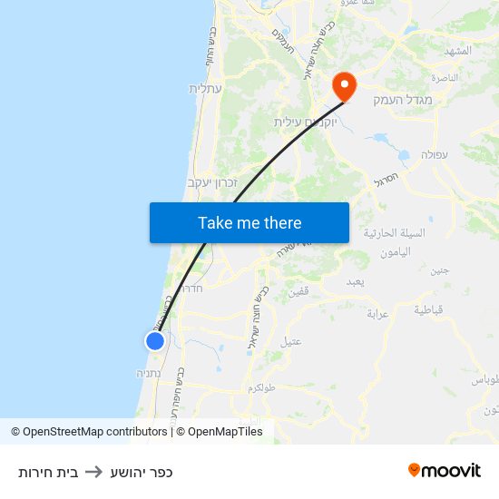 בית חירות to כפר יהושע map