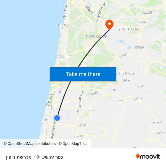 מדרשת רופין to כפר יהושע map