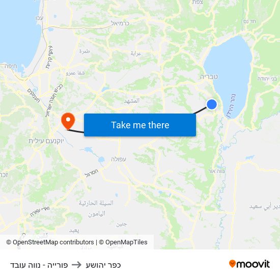 פורייה - נווה עובד to כפר יהושע map