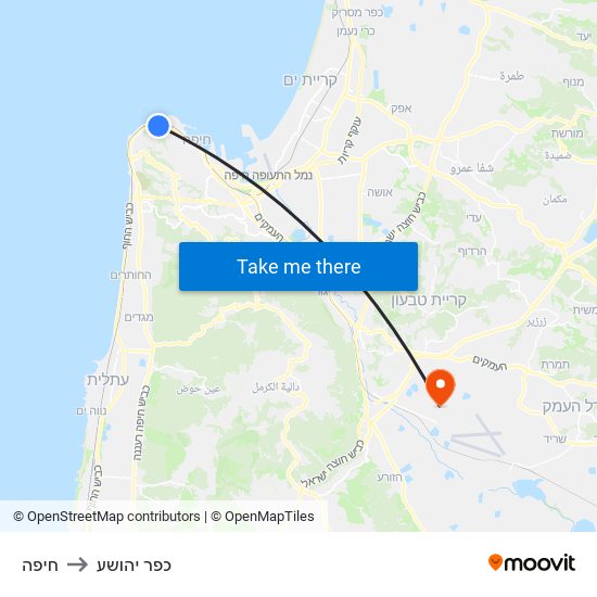 חיפה to כפר יהושע map