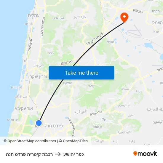 רכבת קיסריה פרדס חנה to כפר יהושע map