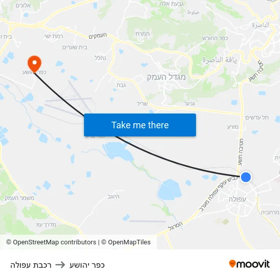רכבת עפולה to כפר יהושע map