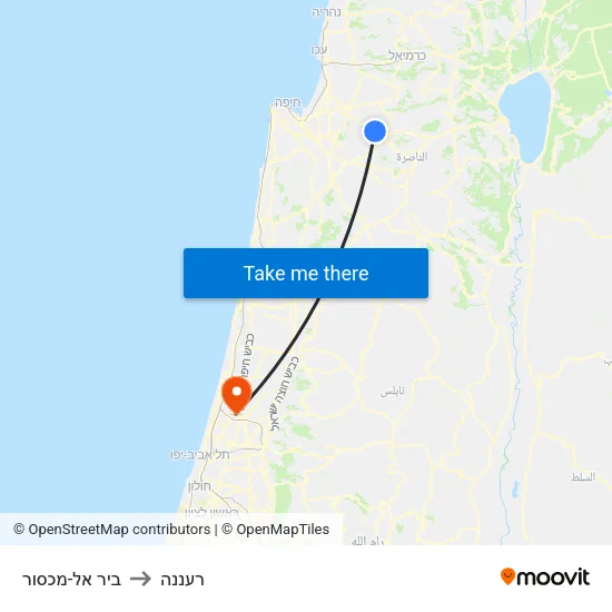 ביר אל-מכסור to רעננה map