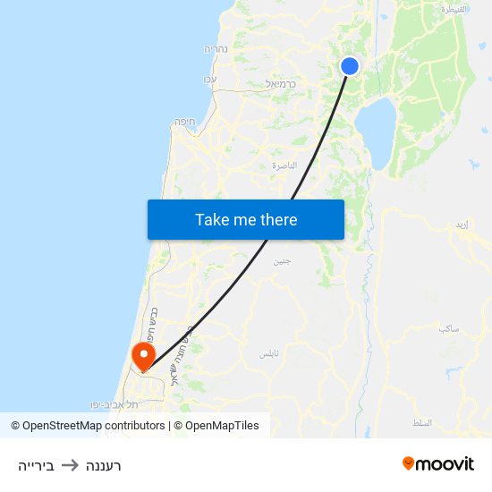 בירייה to רעננה map