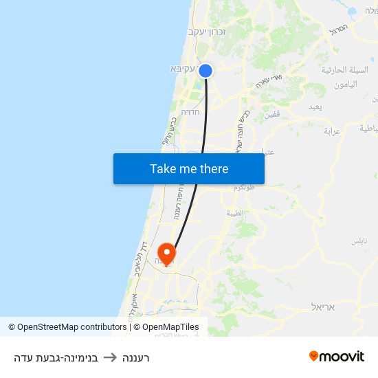 בנימינה-גבעת עדה to רעננה map