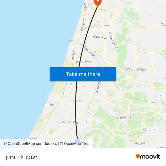 ורדון to רעננה map