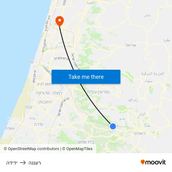 ידידה to רעננה map