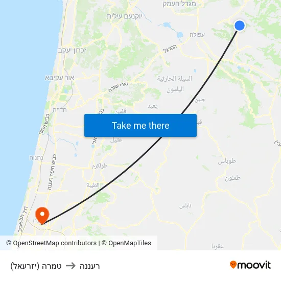 טמרה (יזרעאל) to רעננה map