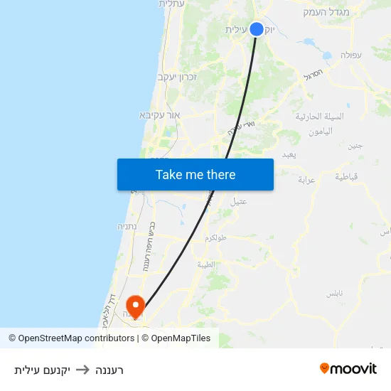 יקנעם עילית to רעננה map