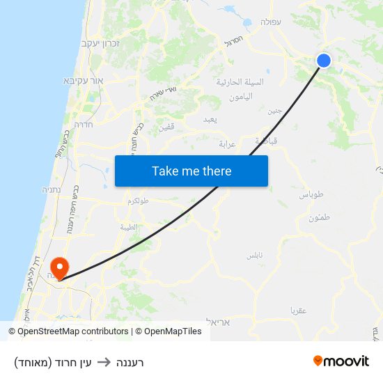 עין חרוד (מאוחד) to רעננה map