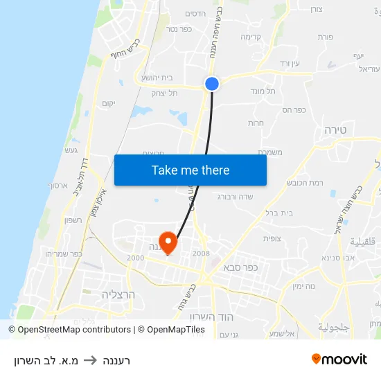 מ.א. לב השרון to רעננה map