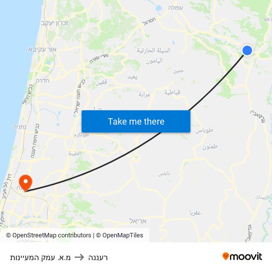 מ.א. עמק המעיינות to רעננה map