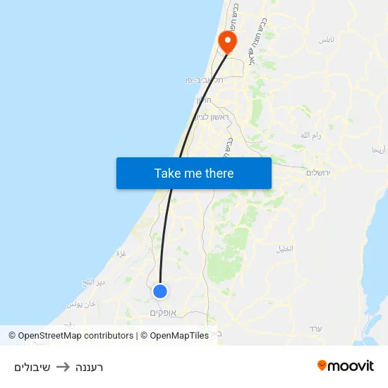שיבולים to רעננה map