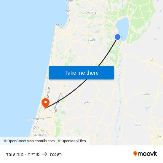 פורייה - נווה עובד to רעננה map