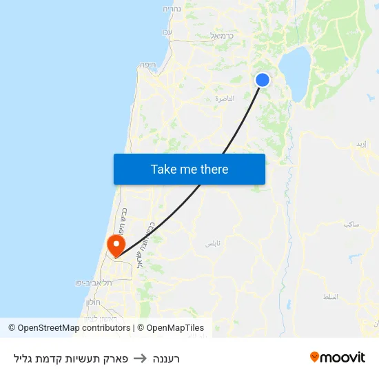 פארק תעשיות קדמת גליל to רעננה map