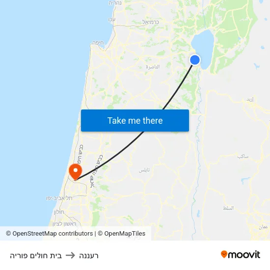 בית חולים פוריה to רעננה map