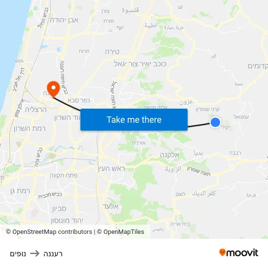 נופים to רעננה map