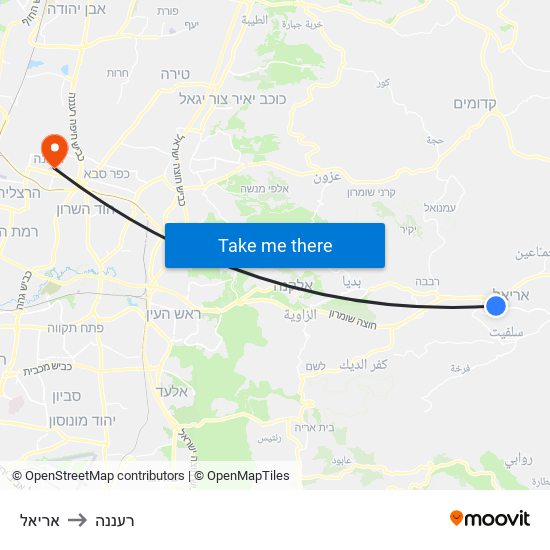 אריאל to אריאל map