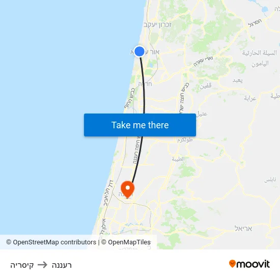 קיסריה to רעננה map
