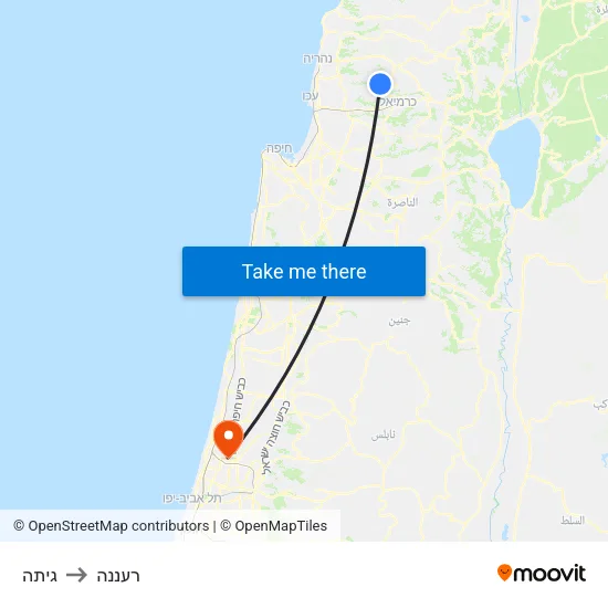 גיתה to רעננה map