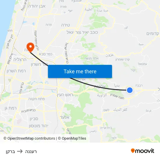 ברקן to רעננה map