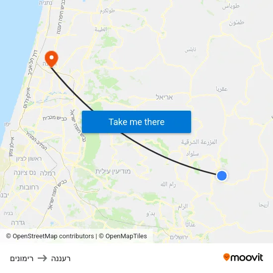 רימונים to רעננה map
