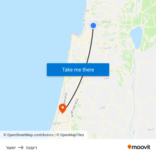 יסעור to רעננה map