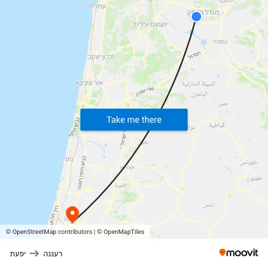יפעת to רעננה map