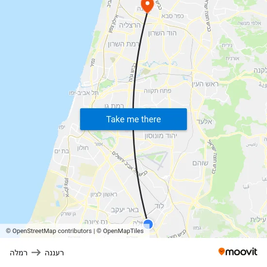 רמלה to רעננה map