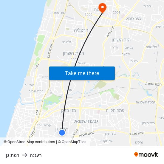 רמת גן to רעננה map