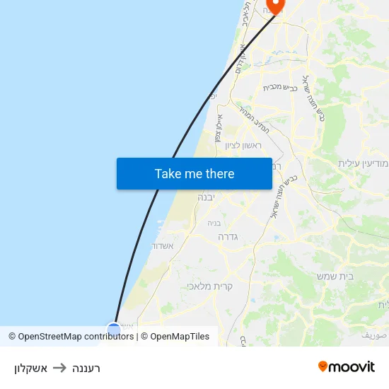 אשקלון to רעננה map