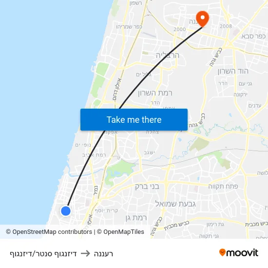 דיזנגוף סנטר/דיזנגוף to רעננה map