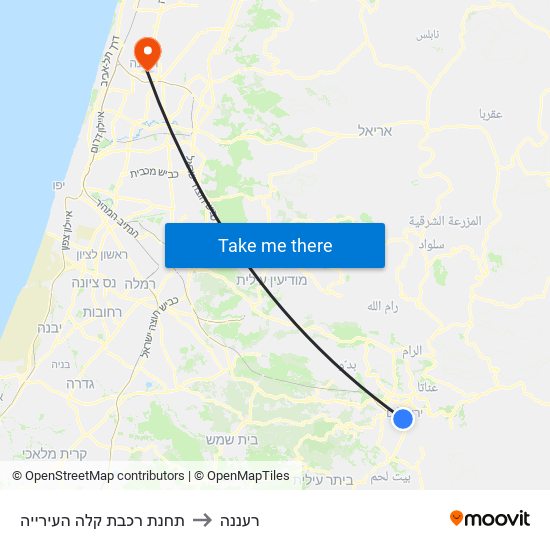 תחנת רכבת קלה העירייה to רעננה map