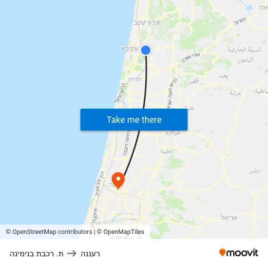 ת. רכבת בנימינה to רעננה map