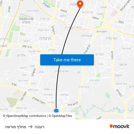 מחלף מורשה to רעננה map