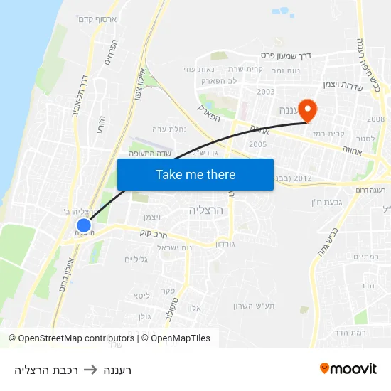 רכבת הרצליה to רעננה map