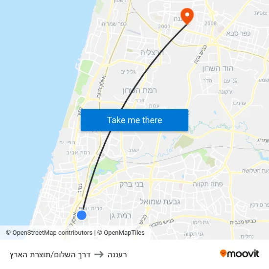 דרך השלום/תוצרת הארץ to רעננה map