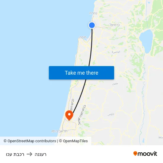 רכבת עכו to רעננה map